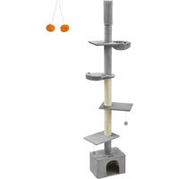 Produktbild von Verstellbarer Katzenturm in Lichtgrau aus MDF, Multiplex, Plüsch und Sisal mit Maßen 45cm x 30cm x 231-291cm