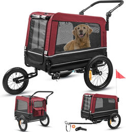 VESKA 3in1 Fahrradhundeanhänger Hundebuggy und Jogger für kleine und mittlere Hunde in Rot/Schwarz mit Dual-Federung und wasserabweisendem Kunststoff - 240 l – Bild 1 von 5