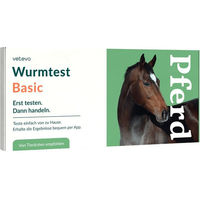 Produktbild von vetevo Wurmtest Basic für Pferde zur Untersuchung auf Strongyliden, Spulwürmer, Zwergfadenwürmer, Leberegel und Magenwürmer