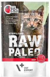 Produktbild von VETEXPERT Katzen-Nassfutter Raw Paleo Sterilised Rind Stückchen in Gelee getreidefrei monoprotein 100g