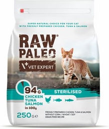 Produktbild von VETEXPERT Raw Paleo Sterilisiertes Katzenfutter Huhn Thunfisch Lachs für kastrierte Katzen getreidefrei 250 g - 250 g