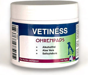 Produktbild von Vetiness Ohrenpads mit Aloe Vera zur Ohrenreinigung für Katzen aller Altersstufen