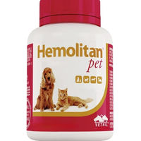 Produktbild von Vetnil Hemolitan Pet Nahrungsergänzung in Tablettenform zur Immunstärkung und Blutbildung für Hunde und Katzen