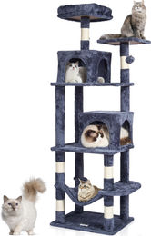 VEVOR Kratzbaum für Katzen 160 cm mit 2 Katzenhäusern, Sisal-Kratzpfosten, Hängematte und Aktivitätszentrum in Dunkelgrau – Bild 1 von 4