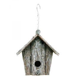 Viana Deko Vogelhäuschen aus Holz in Rindenoptik Grau H21cm – Bild 1 von 2