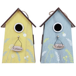 Viana Vogelhäuschen Welcome aus Holz 2er Set Gelb und Blau 19,5cm Hängedeko – Bild 1 von 2