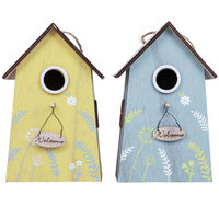 Produktbild von Viana Vogelhäuschen Welcome aus Holz 2er Set Gelb und Blau 19,5cm Hängedeko