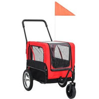 Produktbild von vidaXL 2-in-1 Fahrradanhänger und Buggy für Hunde aus wasserabweisendem Oxford-Gewebe rot