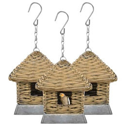 vidaXL 3er Set Vogelhaus aus Weide und Rattan als Nistkasten für Vögel in Braun – Bild 1 von 3