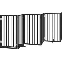 Produktbild von vidaXL 6-teiliges Hundetor mit Tür faltbar aus Pappelholz Schwarz 300 cm