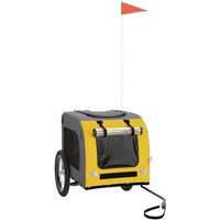 Produktbild von vidaXL Fahrradanhänger für Hunde Gelb Grau aus wasserabweisendem Oxford-Gewebe mit Reflektoren und Flagge für große Rassen bis 45kg