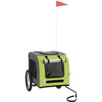 Produktbild von VidaXL Fahrradanhänger für Hunde in Grün Grau aus wasserabweisendem Oxford-Gewebe mit Reflektoren und Flagge für kleine Rassen bis 45kg