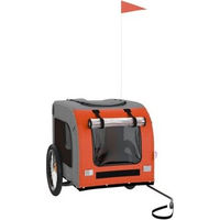 Produktbild von vidaXL Fahrradanhänger für Hunde mit Reflektoren und Flagge, Orange Grau, Oxford-Gewebe, für große Rassen bis 45kg