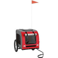 Produktbild von VidaXL Fahrradanhänger für Hunde mit Reflektoren und Flagge, rot-grau, wasserabweisendes Oxford-Gewebe, bis 45kg Belastbarkeit