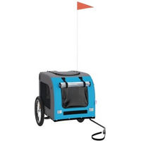 Produktbild von VidaXL Fahrradanhänger für kleine Hunde mit Reflektoren und Flagge, wasserabweisendes Oxford-Gewebe, Blau Grau