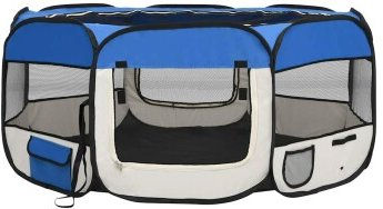 VidaXL faltbarer Welpenlaufstall Blau 145x145x61 cm mit Tragetasche – Bild 1 von 6