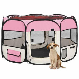 vidaXL Faltbarer Welpenlaufstall mit Tragetasche Rosa 110x110x58 cm – Bild 1 von 3