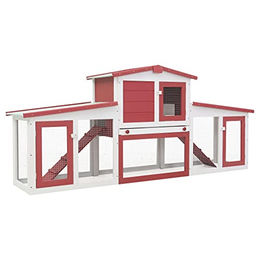 vidaXL Großer Kaninchenstall aus Holz für den Außenbereich Rot Weiß 204 x 45 x 85 cm – Bild 1 von 7