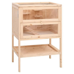 vidaXL Hamsterkäfig aus Holz mit Frontscheibe und Ablage für Hamster, Mäuse und Meerschweinchen in Natur Braun – Bild 1 von 8