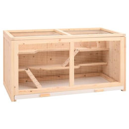 vidaXL Hamsterkäfig aus Massivholz für Hamster, Mäuse und Meerschweinchen mit ausziehbarer Wanne, 89,5x45x45 cm, Braun – Bild 1 von 9