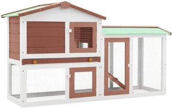 vidaXL Holz Kaninchenstall und Meerschweinchenkäfig Braun Weiß 145x45x84cm – Bild 1 von 12