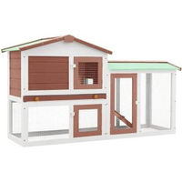 Produktbild von vidaXL Holz Kaninchenstall und Meerschweinchenkäfig Braun Weiß 145x45x84cm