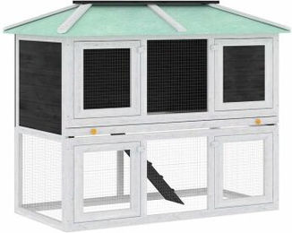 vidaXL Holz Kleintierstall für Kaninchen und Hühner in Weiß und Grün mit 2 Etagen – Bild 1 von 12