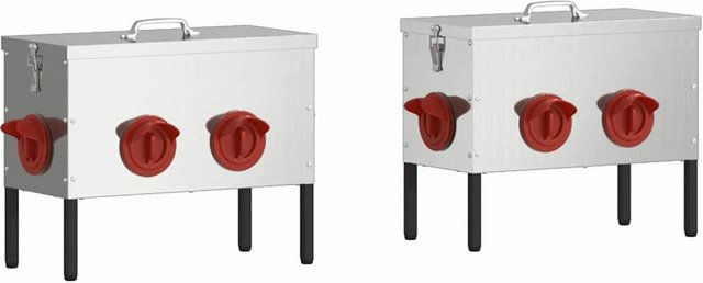vidaXL Hühnerfutterspender Set aus Metall Silber 2 Stück 41,5 x 20,5 x 33 cm – Bild 1 von 5