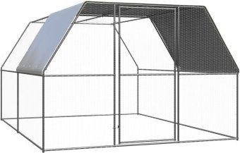 vidaXL Hühnerkäfig aus verzinktem Stahl mit Teilüberdachung und Freigehege in Silber/Grau – Bild 1 von 7