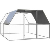 Produktbild von vidaXL Hühnerkäfig aus verzinktem Stahl mit Teilüberdachung und Freigehege in Silber/Grau