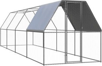 vidaXL Hühnerkäfig Freilaufgehege aus Metall mit Teilüberdachung 2 x 8 x 2 m in Silber/Grau – Bild 1 von 8
