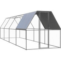 Produktbild von vidaXL Hühnerkäfig Freilaufgehege aus Metall mit Teilüberdachung 2 x 8 x 2 m in Silber/Grau