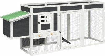 vidaXL Hühnerstall aus Kiefernholz mit Nistkasten und Rampe für Hühner Kaninchen Enten und Gänse Grau 204 x 50 x 84 cm – Bild 1 von 10