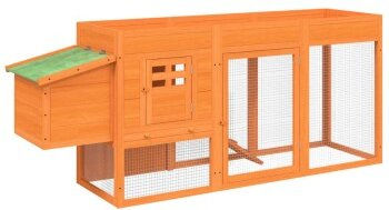 vidaXL Hühnerstall aus Kiefernholz mit Nistkasten und Rampe für Hühner Kaninchen und Enten 204 x 50 x 84 cm Braun Natur – Bild 1 von 5