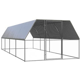 vidaXL Hühnerstall Freilaufgehege aus verzinktem Metall mit Komplettüberdachung 3x8x2m in Silber – Bild 1 von 7