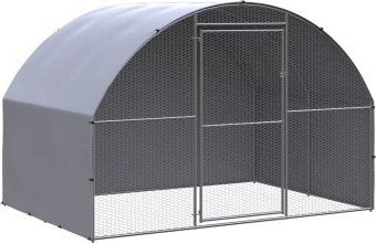 vidaXL Hühnerstall und Geflügelgehege mit Überdachung aus Metall in Silber und Grau 3x2x2 m – Bild 1 von 6