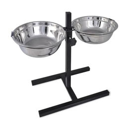 vidaXL Hundebar Höhenverstellbarer Napfstand mit 2 Edelstahl Napfen Silber - 4,1 l – Bild 1 von 3