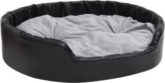 vidaXL Hundebett aus Kunstleder mit Plüsch in Schwarz Grau – Bild 1 von 10