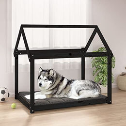 vidaXL Hundebett aus Massivholz Kiefer in Schwarz für Hunde und Katzen – Bild 1 von 4