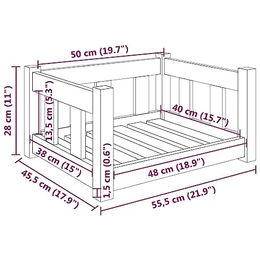 vidaXL Hundebett aus Massivholz Kiefer mit stützenden Seitenwänden für Hunde und Katzen 55,5x45,5x28 cm – Bild 1 von 3