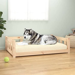 vidaXL Hundebett aus Massivholz Kiefer mit stützenden Seitenwänden für Hunde und Katzen in Beige Natur 105,5x75,5x28 cm – Bild 1 von 2
