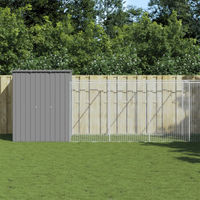 Produktbild von Vidaxl Hundehütte mit Auslauf aus verzinktem Stahl in Hellgrau 165x863x181 cm