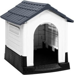 vidaXL Hundehütte aus Kunststoff grau wasserdicht 57x68x66 cm – Bild 1 von 12