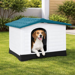 vidaXL Hundehütte aus Kunststoff wetterfest in Blau Weiß 90,5x68x66cm – Bild 1 von 13