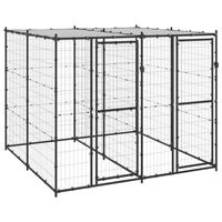 Produktbild von vidaXL Hundehütte aus Metall mit Überdachung in Schwarz 4,84 m²