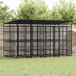 vidaXL Hundehütte aus Metall Schwarz 7,37m² Outdoor Hundezwinger mit Dach – Bild 1 von 7
