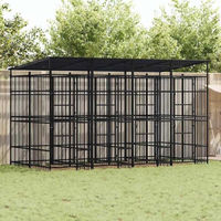 Produktbild von vidaXL Hundehütte aus Metall Schwarz 7,37m² Outdoor Hundezwinger mit Dach