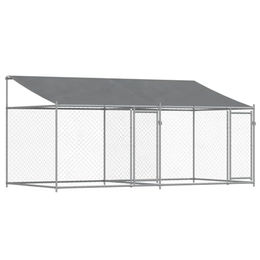 vidaXL Hundehütte aus verzinktem Metall mit Dach und Türen grau 4x2x2m – Bild 1 von 3
