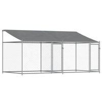 Produktbild von vidaXL Hundehütte aus verzinktem Metall mit Dach und Türen grau 4x2x2m