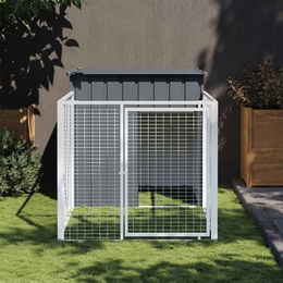 vidaXL Hundehütte mit Auslauf aus Metall in Anthrazit 110x201x110cm – Bild 1 von 5